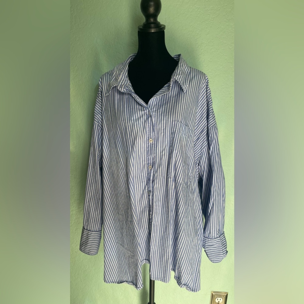 eShakti Blue and White Striped Casual Shirt